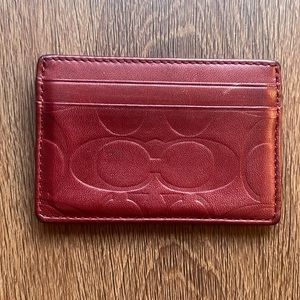 Coach red leather mens card holder